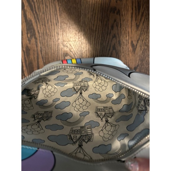 Disney Pixar Up House Balloons Tote Bag Grey Rainbow Vegan Leather Handbag - Picture 7 of 10